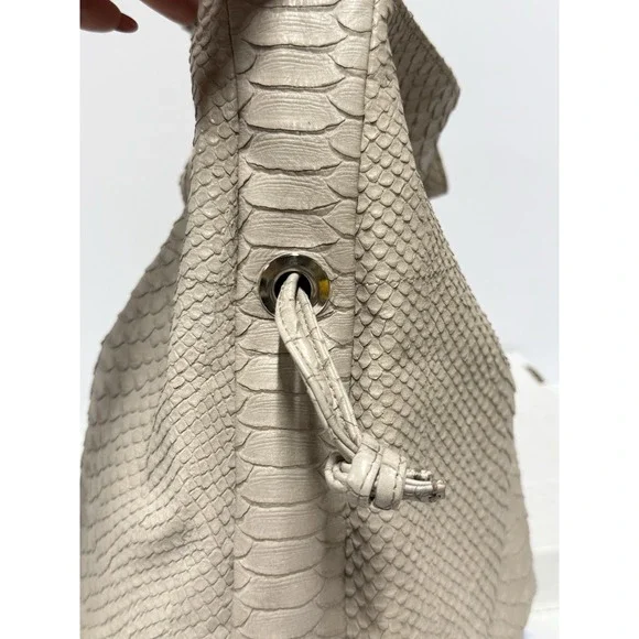Furla Beige Python Embossed Leather Hobo Shoulder Bag Large Italy w Dust Ba - Picture 7 of 15